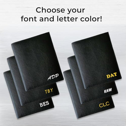 Deluxe Personalized Monogrammed Black Leather RFID Passport Wallet - color: Black, style: Deluxe