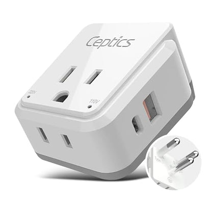 Ceptics Thailand Travel Adapter Set, PAK KIT 20W PD & QC, Type O - 3.1A - 4 in 1-2 USA Inputs, 1 USB Port, 1 USB-C Port - Compact, Powerful - Includes Type O Swadapt Attachments - style: Thailand Travel Adapter
