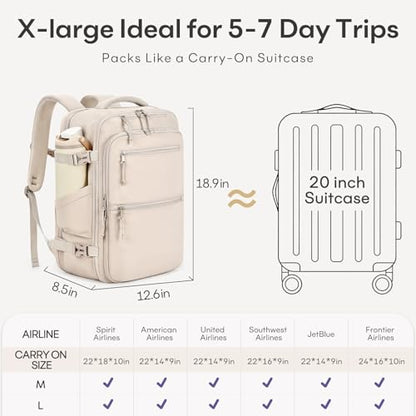 mibasies 30L Airline Approved Travel Carry On Backpack, fit 17" Laptop - color: Beige, size: X-Large