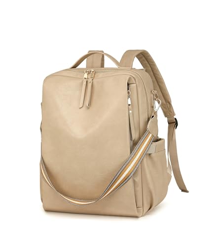 myfriday Large Travel Backpack Purse, Convertible, with Luggage Strap - color: Biege