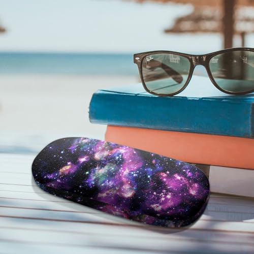 WIRESTER Hard Shell Eyeglasses Case, Clamshell Sunglasses Holder Protective Cover with Microfiber Cloth - color: Purple Nebula Galaxy