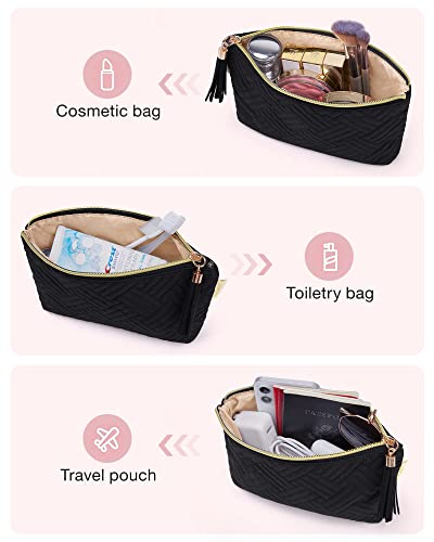 BAGSMART Small Makeup Bag, Elegant Cosmetic Pouch with Tassel, Soft Water-Resistant Travel Organizer for Women, Cosmetics & Everyday Essentials, Black - color: Ⅴ-Black-1pcs