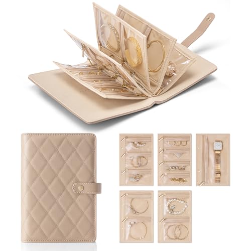VLANDO Jewelry Travel Organizer,Loose-Leaf with Clear Velvet Pouches,Toffee - color: 02.Toffee