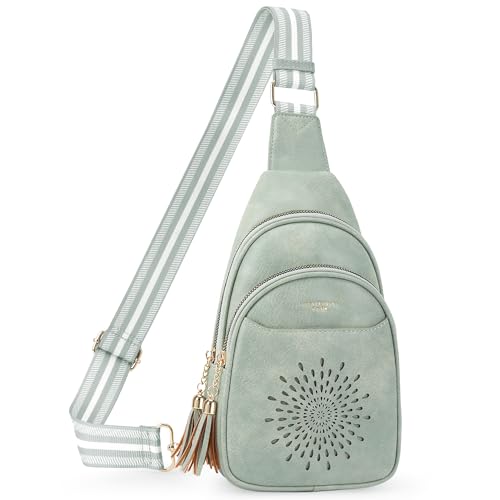 APHISON Small Sling Bag Cell Phone Purse Vegan Leather Fanny Crossbody Bag for Women Trendy Chest Backpack Adjustable Strap | Small - color: 012-GREEN