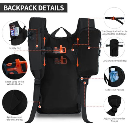 Small Hiking Backpack Packable Lightweight for Women Men - color: Black, size: 10L