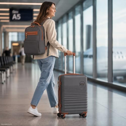 Carry On Luggage 22x14x9 Airline Approved Suitcase with Wheels, 3 Piece - color: Grey, size: 3 Piece Sets (20/BP/TB)