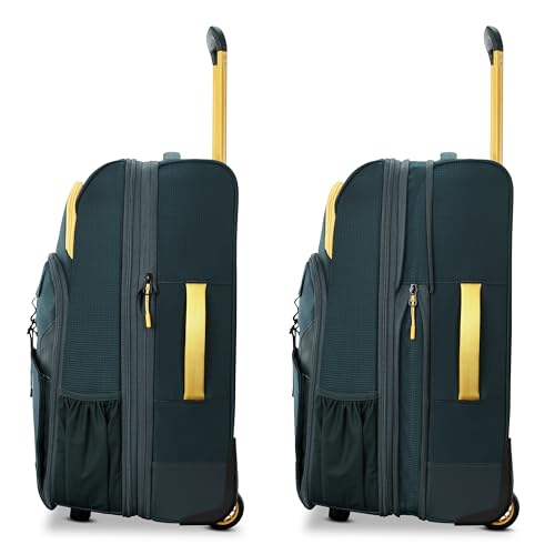 High Sierra Hi-Life 22-Inch Carry-On Wheeled Duffle - Features Smooth Rolling Wheels, WetPak Pockets, Stack-It Strap, Adjustable Handle, Fleece Pocket, Padded Laptop Sleeve, Expandable - Green/Yellow - color: Green/Yellow, size: 22-Inch Carry-On