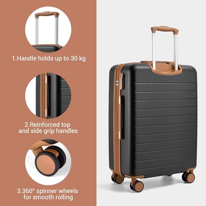 Kono Checked Suitcase 24in Expandable ABS+PC Side Handles luggage Black - color: Black, size: Checked-Medium 24-Inch