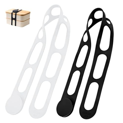 2-Pack Silicone Latch Strap with Buckle for Slow Cooker Pot, Lid, Bento Box, Universal Elastic Self-Lock Strap Tie for Curtain, Cords, Yoga Mat, Silicone Securing Strap (White & Black) - style: White & Black