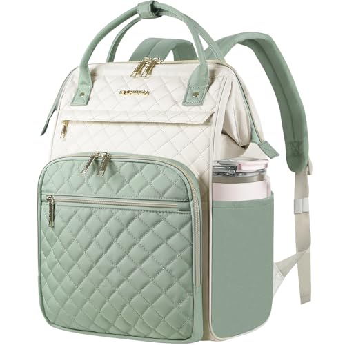 EMPSIGN 17 Inch Laptop Backpack for Women, Beige-Light Green - color: Beige/Light Green