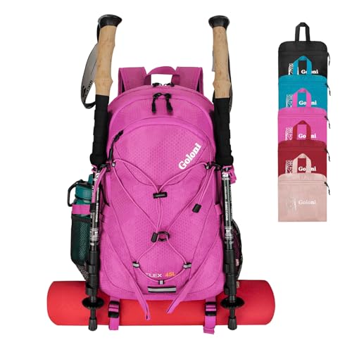 Goloni 45L Foldable Hiking Daypack, Lightweight Water‑Resistant Backpack - color: Rose