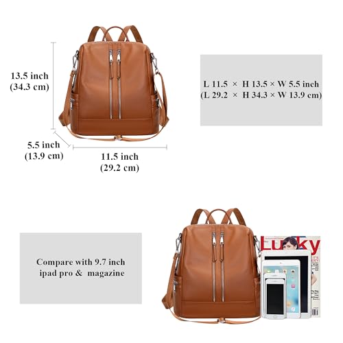 ALTOSY Genuine Leather Backpack for Women Convertible Shoulder Bag - color: Caramel