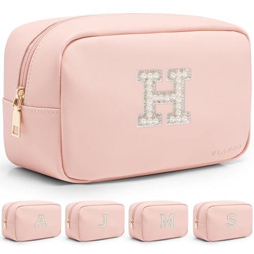 VLANDO Makeup Bag With Brush Storage with Pearl Monogram Patch,Pink H - color: 03-Pink-H