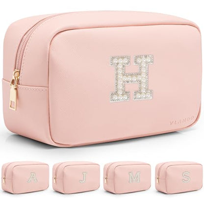 VLANDO Makeup Bag With Brush Storage with Pearl Monogram Patch,Pink H - color: 03-Pink-H