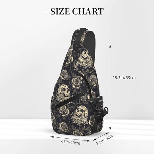 bassyil Skull Rose Sling Bag Crossbody Travel Hiking Chest Backpack Shoulder Daypack for Women Men - color: Skull Rose
