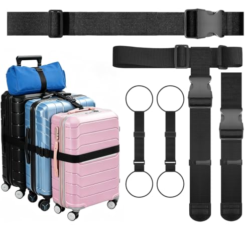 5 Packs Luggage Straps for Suitcases, Connect Up to 4 Suitcases ＆ Add a Bag - color: Black-5
