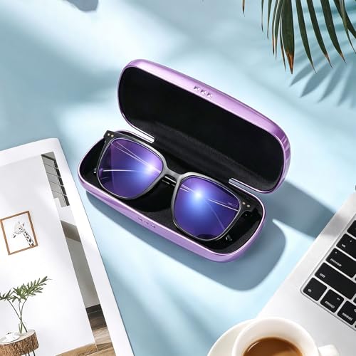 Hifot Metal Eyeglass Case Hard Shell, Aluminum Spectacles Box Sunglasses Case for Men Women, Reading Glasses Holder - color: Purple