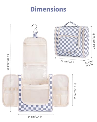 Narwey Large Hanging Travel Toiletry Bag for Women, Makeup Cosmetic Bag - color: C-Grayish Blue Checkerboard, size: Large