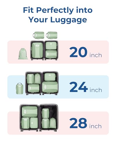 BAGSMART Compression Packing Cubes, Lightweight Travel Essentials - color: Kohlrabi Green, size: 6 Set