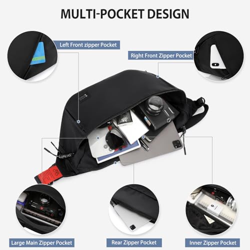 Fashion Large Crossbody Fanny Pack for Men Women,Waterproof Waist Bag fanny Packs belt bag sling bag with 5-Zipper Pockets,Carrying 7.9"phone,Black-Medium - color: B-Black-M