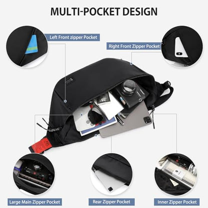 Fashion Large Crossbody Fanny Pack for Men Women,Waterproof Waist Bag fanny Packs belt bag sling bag with 5-Zipper Pockets,Carrying 7.9"phone,Black-Medium - color: B-Black-M