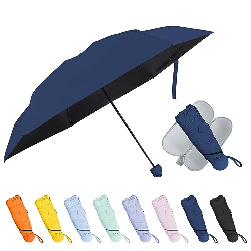 TopTie Compact Mini Umbrella for Purse, Small Sun & Rain Umbrellas with Case, Travel Folding Umbrella - color: Navy