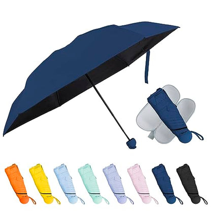 TopTie Compact Mini Umbrella for Purse, Small Sun & Rain Umbrellas with Case, Travel Folding Umbrella - color: Navy