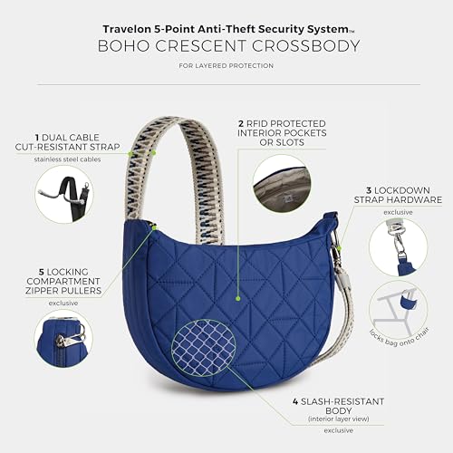 Travelon Anti-Theft Boho Crescent Crossbody - color: Lush Blue
