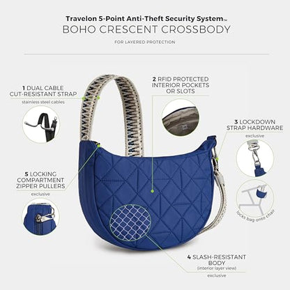 Travelon Anti-Theft Boho Crescent Crossbody - color: Lush Blue