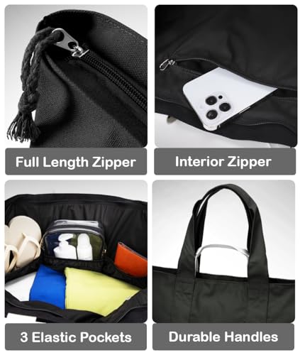 Bagelite 22'' 50L 100% Cotton Oversized Travel Tote Bag for Women - Tear-Resistant, Overnight/Weekend/Beach Bag - color: Black（22'' Xl）