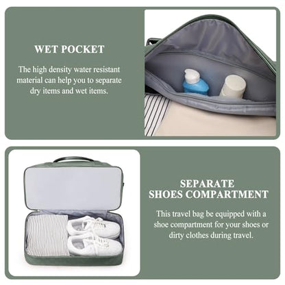 Weekender Bags for Women, Travel Duffel Bag with Shoes Compartment - color: Grid-OliveGreen, size: Large