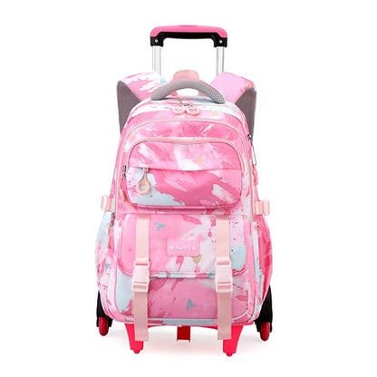 Kids Rolling Backpack for Girls School Bag with Wheels, 6-Wheel Pink - color: 6 Wheels Pink