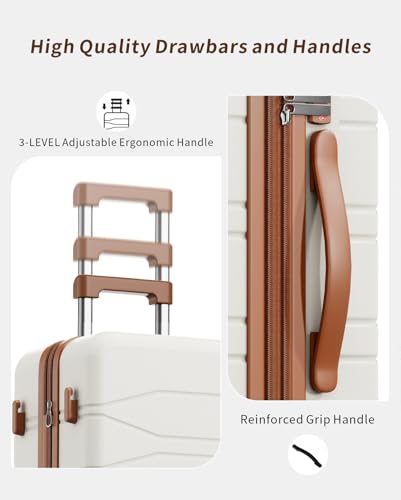 3 Piece Expandable Luggage Set with Spinner Wheels Hardshell Suitcase Set - color: White