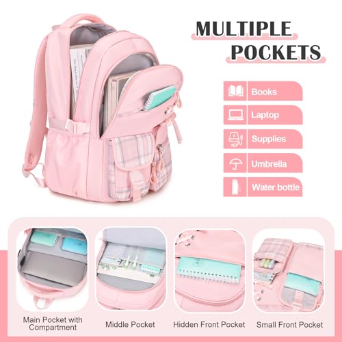 DIGOBAY Backpacks for Girls 3PCS School Backpack Lunch Box Pencil Pouch - color: Pinkplaid