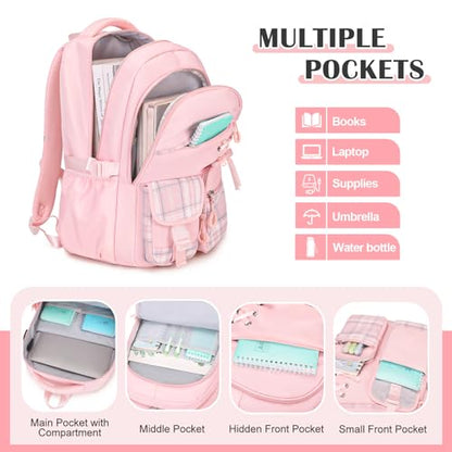 DIGOBAY Backpacks for Girls 3PCS School Backpack Lunch Box Pencil Pouch - color: Pinkplaid