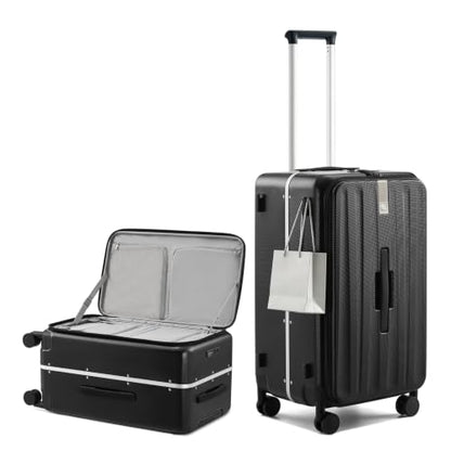 Hanke 24 Inch Top Opening Medium Suitcase, Aluminum Frame Hard Shell Suitcases with Wheels, TSA Lock, Large Travel Luggage with Removable Divider (Jet Black) - color: Jet Black, size: 24 Inch