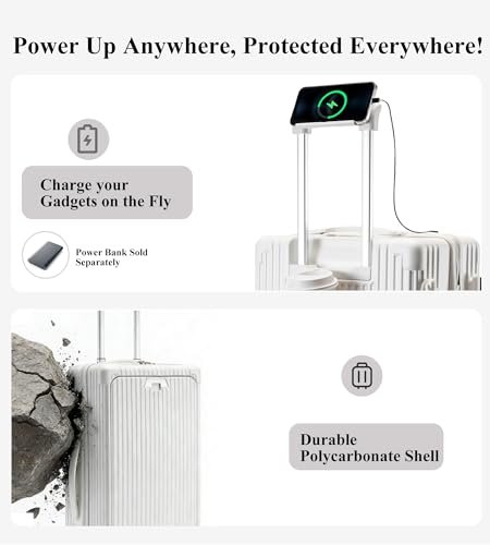 feilario Hardside Carry On Luggage, Zipper Closure, TSA Lock, USB Port - color: A-Ivory White(with zipper closure)