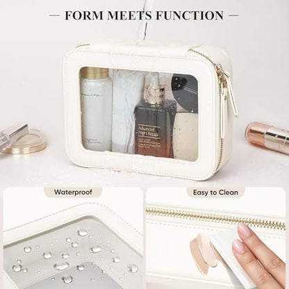 2 Pack Clear Makeup Bags, Cosmetic Pouch with Zipper,Medium & Mini - color: Ivory White, size: Mini+Medium