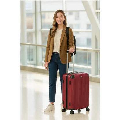 World Traveler Dejuno 콘월 경량 하드사이드 스피너 수하물, 버건디, Dejuno 콘월 경량 하드사이드 스피너 캐리어 - color: 버건디, size: Medium Checked