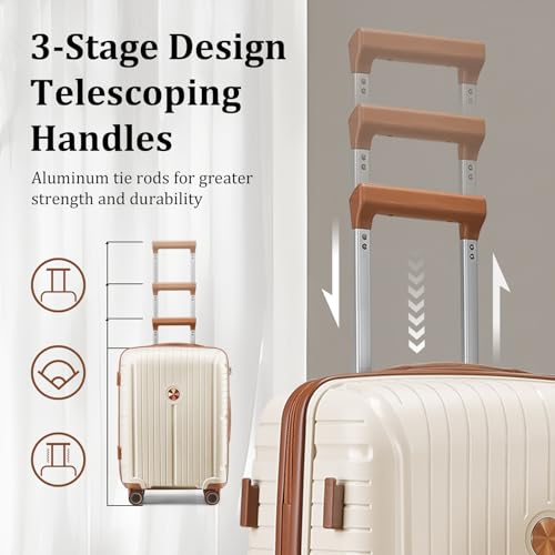 Joyway Luggage Sets 10 Piece PP Hardshell Carry on Suitcase, Travel Lightweight Carry-on with Double Spinner Wheels and TSA Lock, Beige Brown - color: Beige Brown, size: 10 piece set