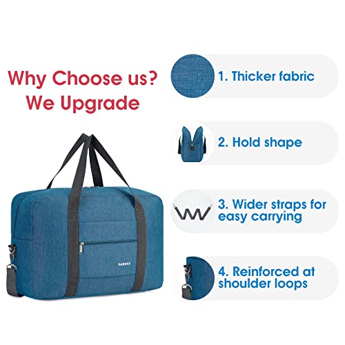Narwey Personal Item Travel Bag, Carry on Foldable Duffle Bag for Women Men - color: AB-Thick Series Navy Blue, size: with Shoulder Strap