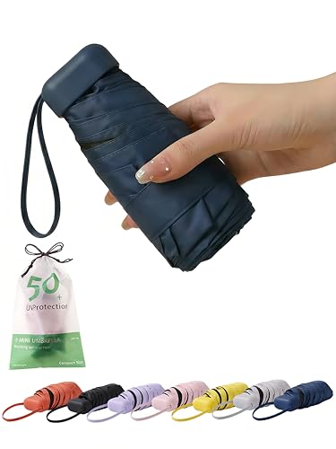 BAODINI Travel Mini Umbrella With UV Sun Protection, Compact Pocket Size - color: Navy Blue