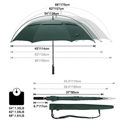 G4Free 47/54/62/68/72 Inch Golf Umbrella Windproof Auto Open Large Umbrella - color: Dark Green, size: 62 inch