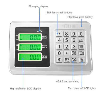 TUFFIOM 661lbs Weight Electronic Platform Scale,Stainless Steel High-Definition LCD Display,Digital Floor Heavy Duty Scales,Perfect for Luggage Package Price Computing Postal Shipping Mailing - color: 661lbs Stainless Steel
