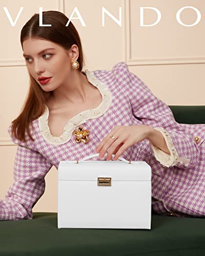 VLANDO Jewelry Boxes & Organizers with Mirror and 3 Drawers,White - color: A.White