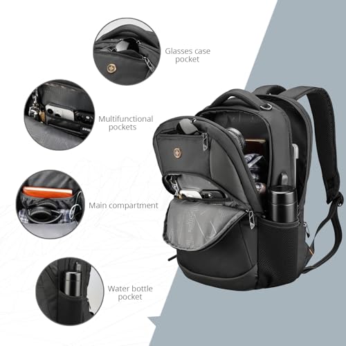 Swissdigital Design Large Business Laptop Backpack with Smart USB Charging Port Travel Backpack Fits 15.6 inches laptops - color: Black