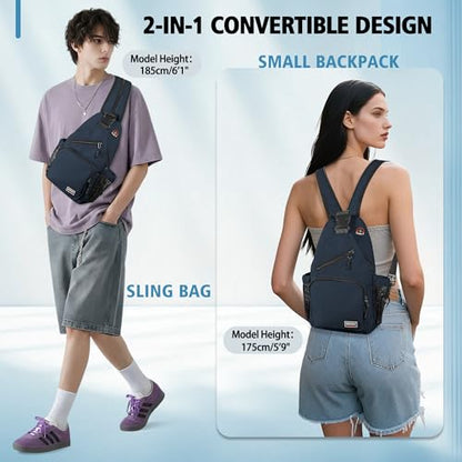 Geestock Convertible Sling Bag Crossbody Backpack for Women Men, Navy Blue - color: Navy Blue, size: Large