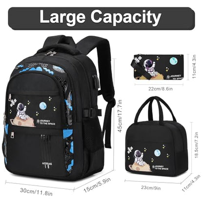 ACESAK Astronaut Backpack for Boys - Boy Backpack Schoolbag with Lunch Bag - color: Black