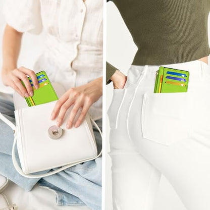 Tipmile Womens Credit Card Holder Wallet, Small Slim RFID Blocking Sleeve - color: Neon Green