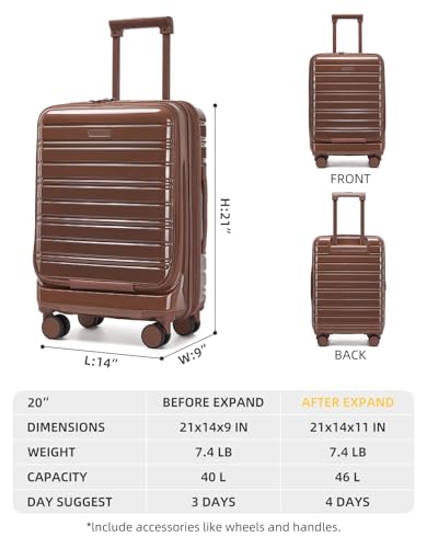 LARVENDER Carry On Luggage 22x14x9 Airline Approved, Suitcases with Wheels - color: Mocha 2